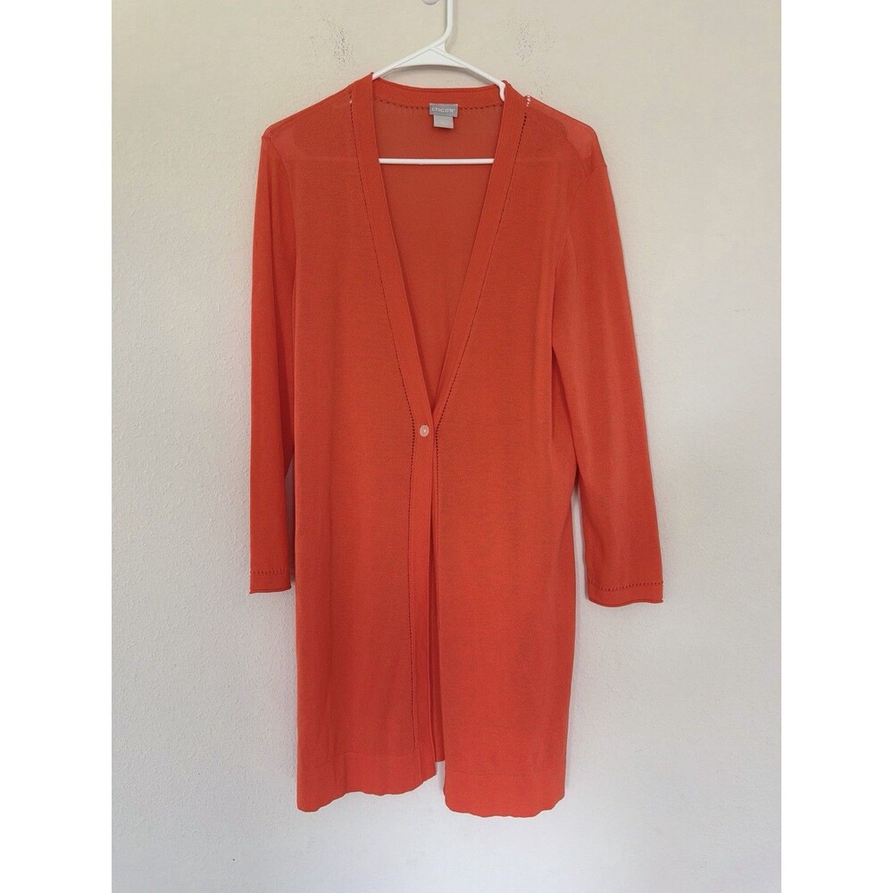 Chico's Summer Romance Cardigan Longline Duster M Layering Minimalist Old Money